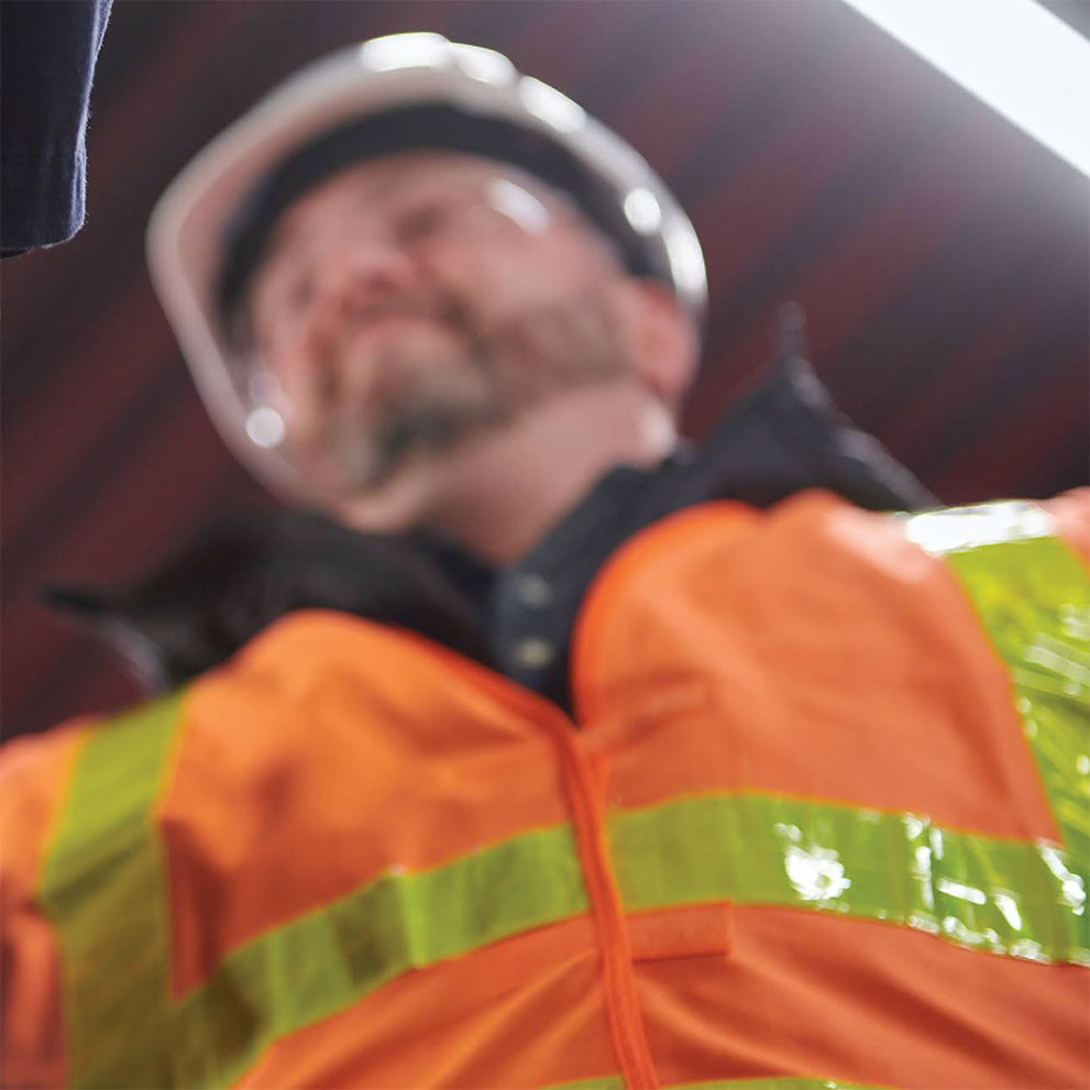 Safety worker with hardhat